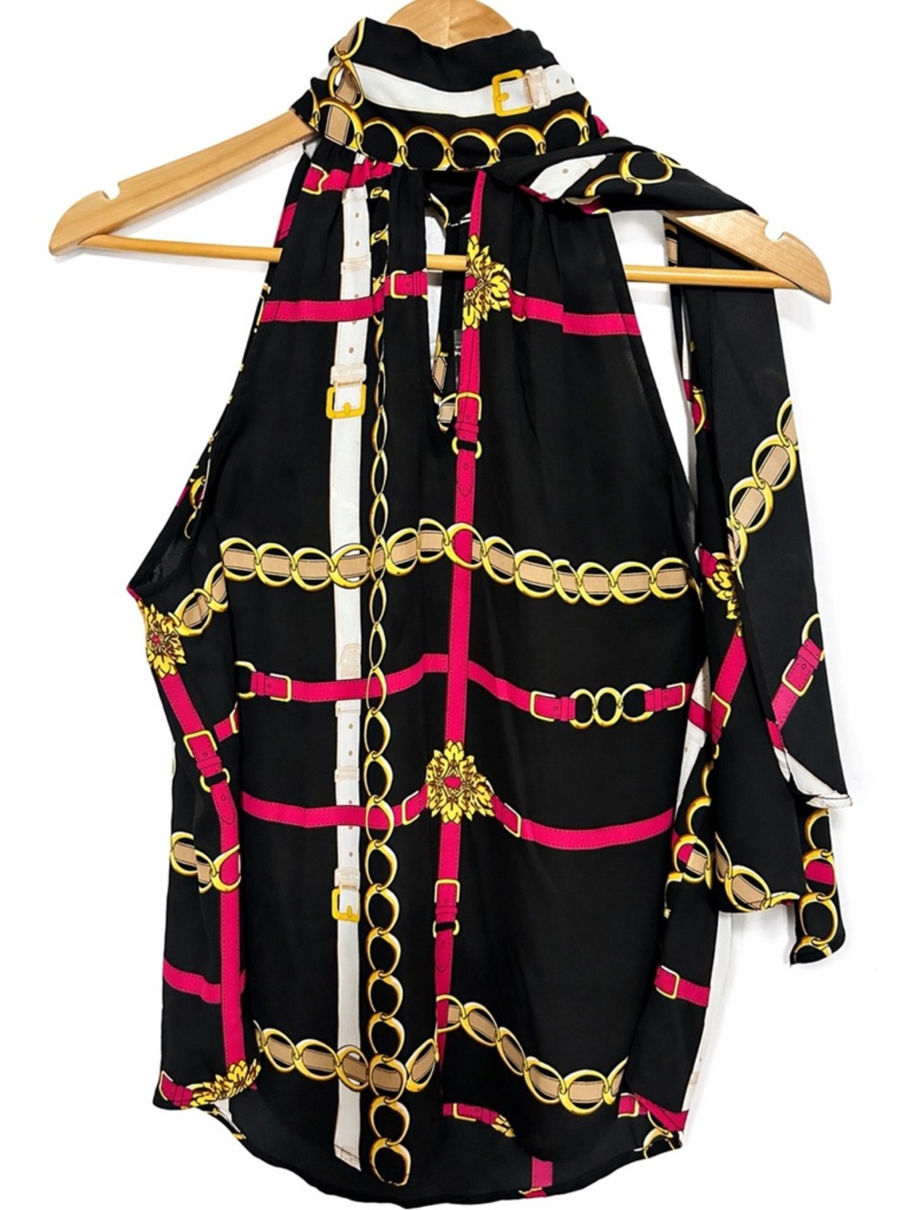 Scarf Print Halter Top NWT Baroque Chain Blouse Euro Summer Old Money M